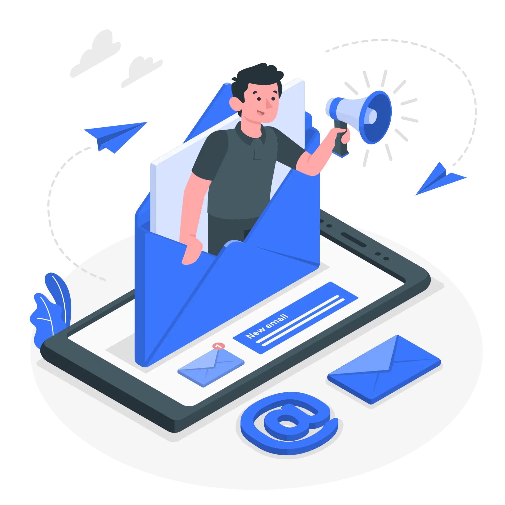 email marketing illustration with megaphone and message notification on smartphone